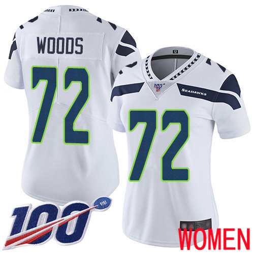 Seattle Seahawks Limited White Women Al Woods Road Jersey NFL Football 72 100th Season Vapor Untouchable